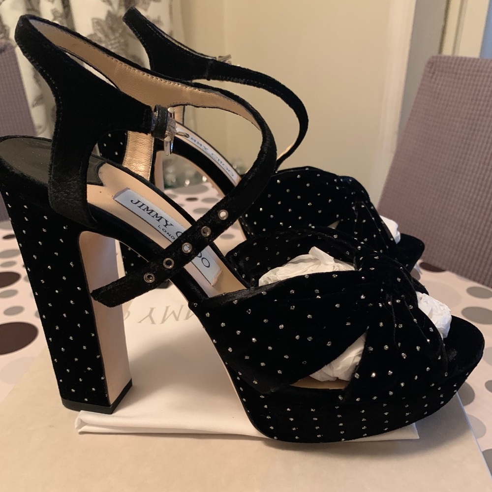 Black Velvet Heloise Platform Ankle Strap Size 40 Sandals
